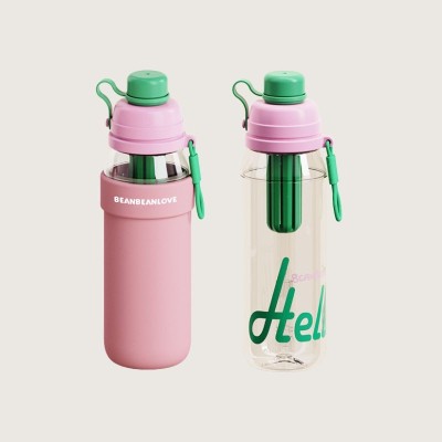 Spring Tea Talk Sports Water Bottle | 550ml Portable Tritan Cup with Tea Strainer & Straw Lid