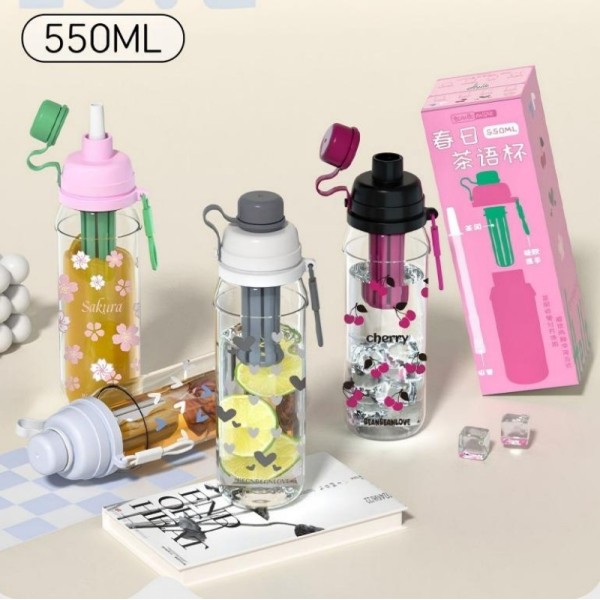 Cute 550ml Tritan Water Bottle with Straw